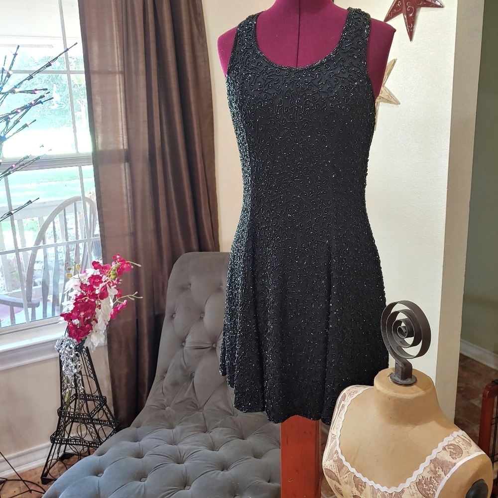 Ibiza Cocktail party dress, Sz Med, black beaded